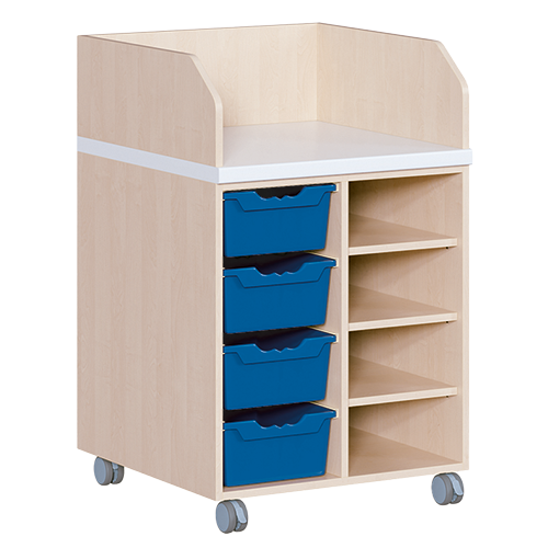 Wickelkommode, zweireihig, fahrbar B/H/T: 70,5x111,5x91,5 cm, Regal rechts, 4 Boxen links