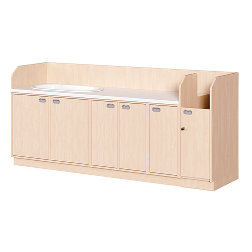 Wickelkommode, vierreihig zuzüglich Badewanne B/H/T: 249x113x91,5 cm, Integrierter Aufgang rechts, Türen und Badewanne links