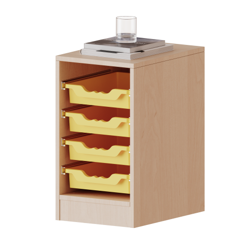 ErgoTray Regal, einreihig, 1,5 Ordnerhöhen - evo180 Serie B/H/T: 36,1x64x40 cm, fahrbar, 4 flache ErgoTray Boxen