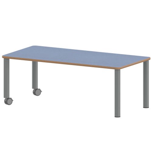 Tisch ZALOTTI mit Linoleum-Belag Rechtecktisch, B/H/T: 160x71x80 cm, Stahlrohrbeine Ø 60 mm, Fußvariante: fahrbar, Tischbeine mit RAL-Farbe 9006 (weißaluminium)