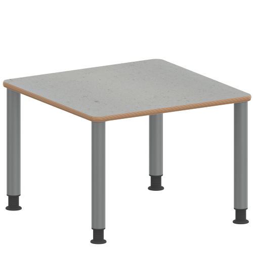 Tisch ZALOTTI mit Linoleum-Belag Quadrattisch, B/H/T: 60x46x60 cm, Stahlrohrbeine Ø 60 mm, Fußvariante: höhenverstellbar (46/60 cm), Tischbeine mit RAL-Farbe 9006 (weißaluminium)