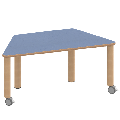 Tisch ZALOTTI mit Linoleum-Belag Trapeztisch, B/H/T: 120x25x60 cm, Massivholzbeine Ø 60 mm, Fußvariante: fahrbar