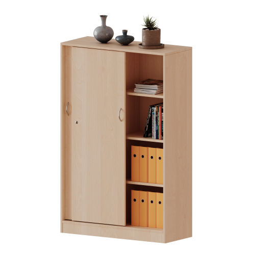 Schiebetürenschrank, 4 Ordnerhöhen - Serie evo180 B/H/T: 100x154x60 cm, abschließbar, mit Mittelwand, mit Sockel (81 mm)