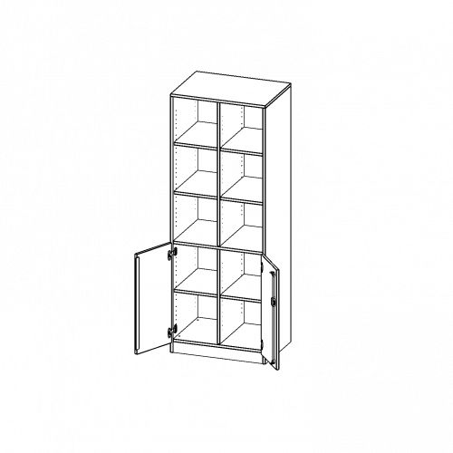 ErgoTray Kombi-Schrank, zweireihig, 5 Ordnerhöhen - evo180 Serie B/H/T: 70,3x190x50 cm, 2 OH unten mit Türen, oben 3 OH Regal, mit Sockel (81 mm), mit Mittelwand