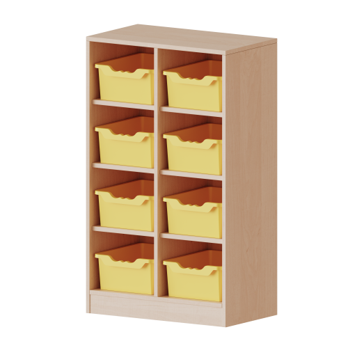 Taschenregal, 3 Ordnerhöhen - Serie evo180 B/H/T: 70,3x118x40 cm, 8 halbhohe Fächer, je mit einer hohen ErgoTray Box, mit Sockel (81 mm)