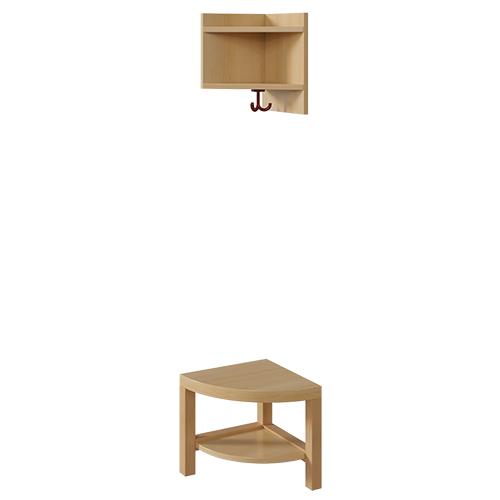 Garderoben-Außenecke, Ergänzung für Komplettgarderoben mit einfacher Ablage B/H/T: 35x130x39 cm, Sitzhöhe 26 cm, 2teilig, gerundete Bank, mit Schuh- und Eckablage, für Garderoben mit Stütze