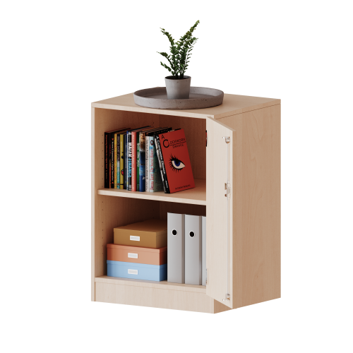 Schrank, 2 Ordnerhöhen - Serie evo180 B/H/T: 60x82x50 cm, 1 Tür, abschließbar, Tür öffnet nach rechts, mit Sockel (81 mm)