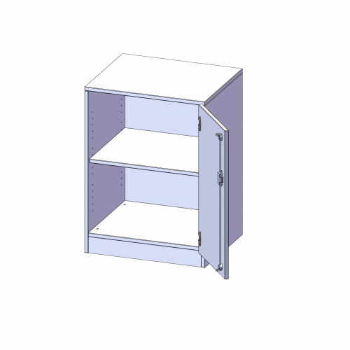 Schrank, 2 Ordnerhöhen - Serie evo180 B/H/T: 60x82x60 cm, 1 Tür, abschließbar, Tür öffnet nach rechts, mit Sockel (81 mm)