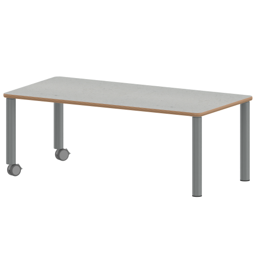 Tisch ZALOTTI mit Linoleum-Belag Rechtecktisch, B/H/T: 160x71x80 cm, Stahlrohrbeine Ø 60 mm, Fußvariante: fahrbar, Tischbeine mit RAL-Farbe 9006 (weißaluminium)