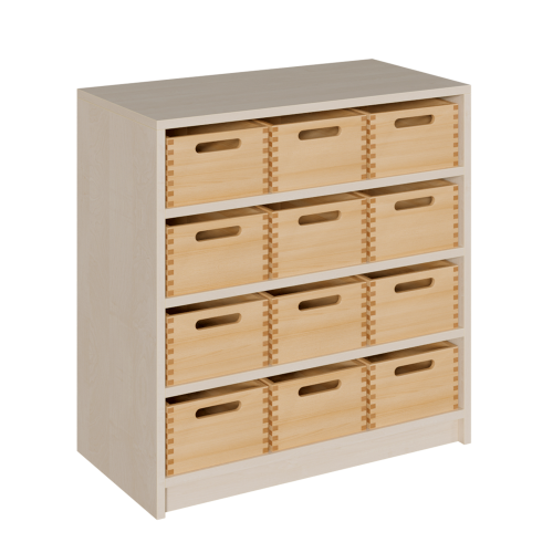 Korpus-Regal mit Materialkästen B/H/T: 78x80x40 cm mit 12 Massivholz-Kästen (ohne Sichtfenster)
