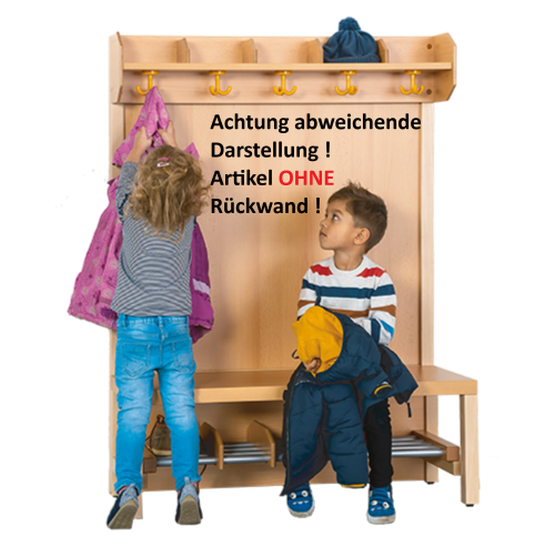 Komplettgarderobe mit offener Ablagereihe B/T: 100x35 cm, 5 Plätze, Sitzhöhe: 26 cm, 2teilig ohne Stütze, Ablage zur Wandmontage, Alurohr-Schuhrost mit Trennungen
