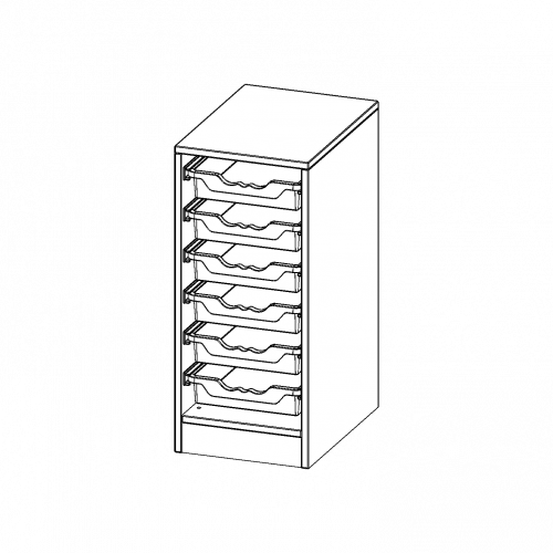 ErgoTray Regal, einreihig, 2 Ordnerhöhen - evo180 Serie B/H/T: 36,1x82x50 cm, mit Sockel (81 mm), 6 flache ErgoTray Boxen