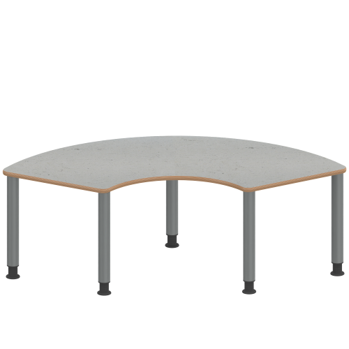 Tisch ZALOTTI mit Linoleum-Belag Drittelkreistisch, B/H/T: 173x46x80 cm, Stahlrohrbeine Ø 60 mm, Fußvariante: höhenverstellbar (46/60 cm), Tischbeine mit RAL-Farbe 9006 (weißaluminium)