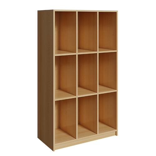 Schultaschenregal mit 3 Fächern übereinander B/H/T: 92x160x45 cm, 3reihiges Regal aus feuerhemmendem Material, mit 9 Fächern
