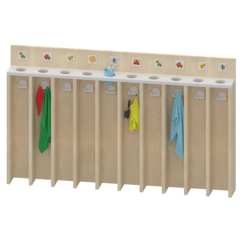 Waschraumboard mit Becherleiste und Handtuchfächern Maße B/H/T: 130,9x80x14 cm, für 10 Plätze