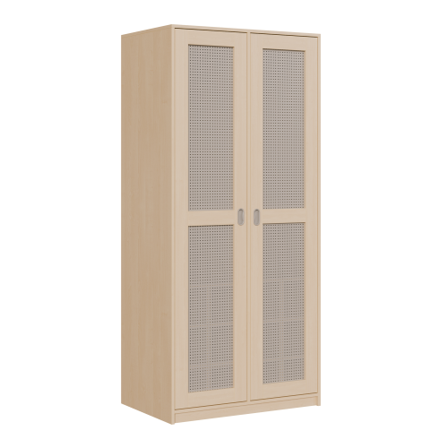 Liegepolsterschrank zweitürig, 227 cm hoch, oben Polster, unten Bettzeugfächer B/H/T: 103x227x67 cm, 2türig für bis zu 10 Matratzen, Bettwäschefächer, Korpus mit Lochblechtüren