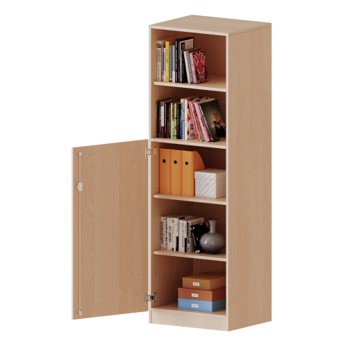 Schrank, 5 Ordnerhöhen, Tür unten (3 OH), oben 2 offene Fächer - Serie evo180 B/H/T: 60x190x50 cm, 1 Tür, abschließbar, Tür öffnet nach links, mit Sockel (81 mm)