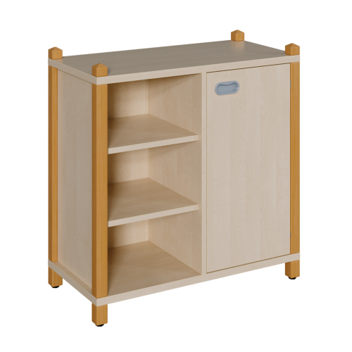 Stollen-Schrank mit einseitiger Tür und 3 offenen Fächern B/H/T: 82x80x40 cm, Tür rechts, Regal links, 4 Einlegeböden