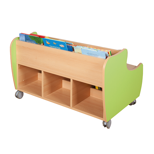 Bücherwagen mit 6+3 Fächern und Sitzfläche B/H/T: 104x63x73 cm, Sitzhöhe: 38 cm, formschöne Seitenwangen