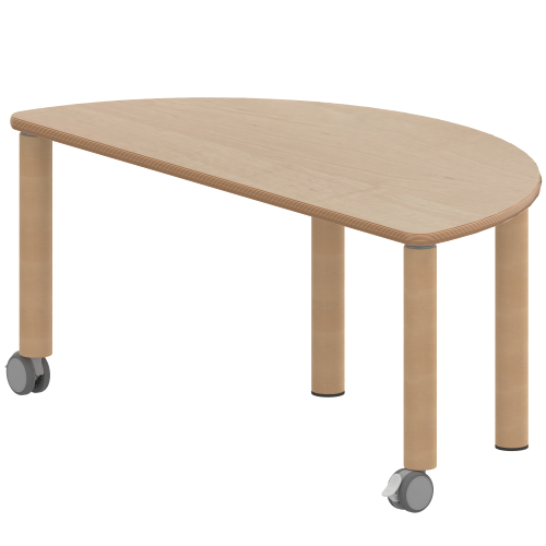 Tisch ZALOTTI mit Schichtstoff-Belag Halbrundtisch, B/H/T: 120x25x60 cm, Massivholzbeine Ø 60 mm, Fußvariante: fahrbar
