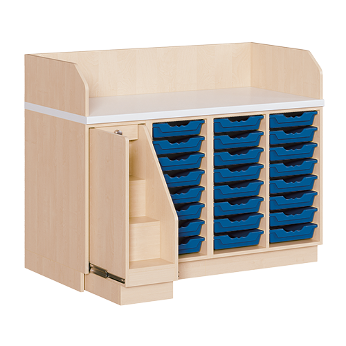 Wickelkommode, vierreihig B/H/T: 143x113x91,5 cm, Ausziehbarer Aufstieg links, 24 Boxen rechts