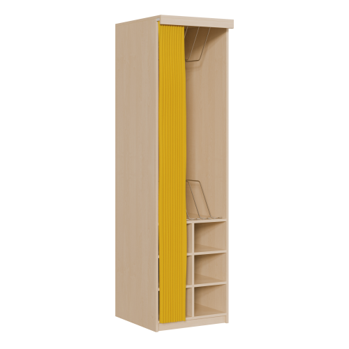 Liegepolsterregal mit Vorhang, 227 cm hoch, oben Polster, unten Bettzeugfächer B/H/T: 62x227x72 cm, für bis zu 6 Matratzen, 6 Bettwäschefächer, Regal in Korpusbauweise