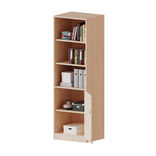Schrank, 5 Ordnerhöhen, Tür unten (2 OH), oben 3 offene Fächer - Serie evo180 B/H/T: 60x190x50 cm, 1 Tür, abschließbar, Tür öffnet nach rechts, mit Sockel (81 mm)