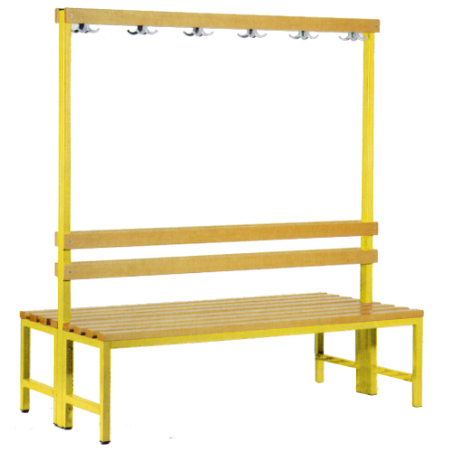 Umkleidebank, 6 Kleiderhaken, doppelseitige Sitzbank B/H/T: 150x150x73 cm, Sitzhöhe: 45 cm ohne Schuhrost