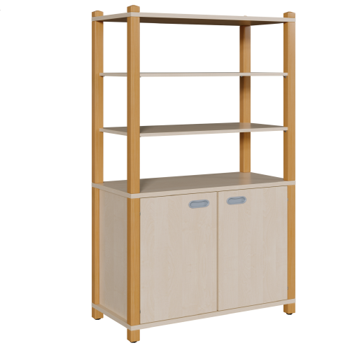 Stollen-Schrank mit 2 Türen, oben 3 offene Fächer B/H/T: 106x180x40 cm,  unten 2 Türen, Mittelwand und 4 Einlegeböden, oben offen mit 2 Einlegeböden, insgesamt 9 Fächer