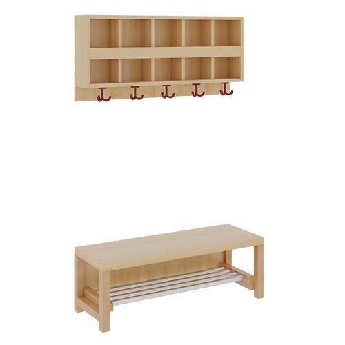 Komplettgarderobe mit doppelter Ablagereihe B/T: 100x35 cm, 5 Plätze, Sitzhöhe: 26 cm, 2teilig ohne Stütze, Ablage zur Wandmontage, mit Schuhrost aus Aluminiumrohren
