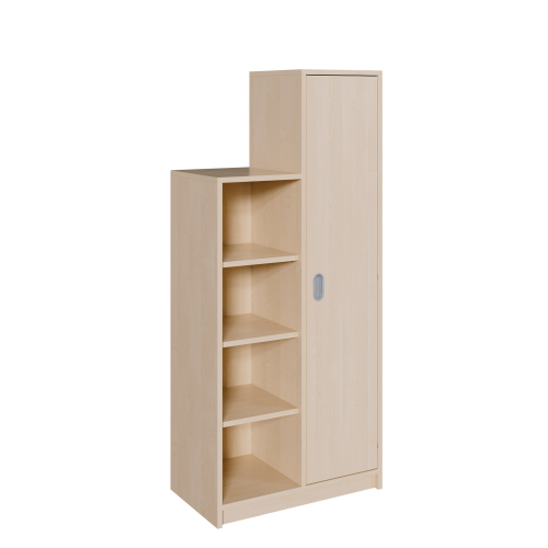 Korpus-Schrank "SideStep", Regal und Tür B/H/T: 70,5x120/160x40 cm, in stufenartiger Kontur, links mit Regal, Tür -rechts- auf hoher Seite
