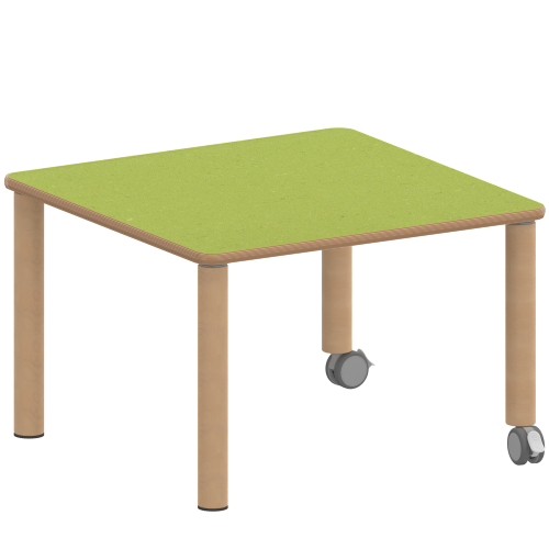 Tisch ZALOTTI mit Linoleum-Belag Quadrattisch, B/H/T: 60x25x60 cm, Massivholzbeine Ø 60 mm, Fußvariante: fahrbar