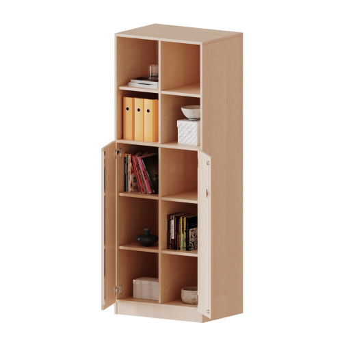 ErgoTray Kombi-Schrank, zweireihig, 5 Ordnerhöhen - evo180 Serie B/H/T: 70,3x190x50 cm, 3 OH unten mit Türen, oben 2 OH Regal, mit Sockel (81 mm), mit Mittelwand