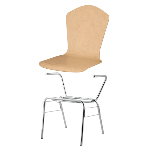 Stapelstuhl mit Schale "London" und Chromgestell Sitzhöhe: 46 cm, Sitzschale London mit Gestell "Phoenix AL" mit Armlehnen, verchromt