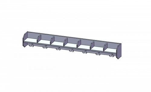 Garderobenablage mit Fachtrennern und Haken B/H/T: 140x20x18 cm, oben 7 offene Fächer mit Fachtrennern, darunter 7 Dreifach-Kleiderhaken