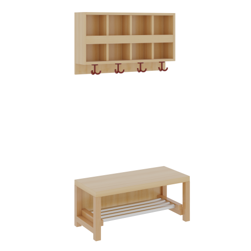 Komplettgarderobe mit doppelter Ablagereihe 2teilig ohne Stütze, Ablage zur Wandmontage, Aluminiumrost, wahlweise Facheinteilung, H/T: 158x35 cm