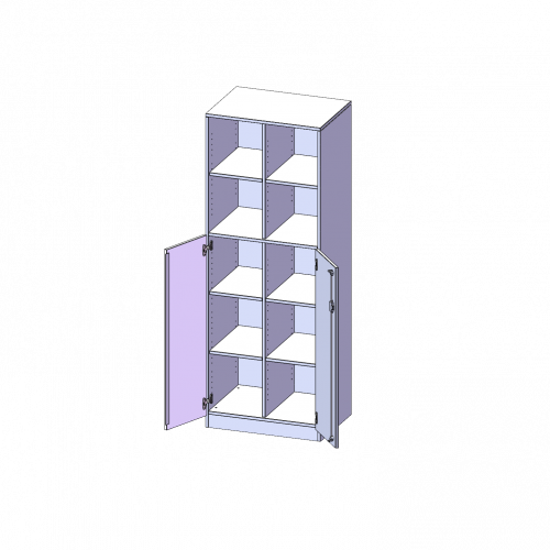 ErgoTray Kombi-Schrank, zweireihig, 5 Ordnerhöhen - evo180 Serie B/H/T: 70,3x190x50 cm, 3 OH unten mit Türen, oben 2 OH Regal, mit Sockel (81 mm), mit Mittelwand