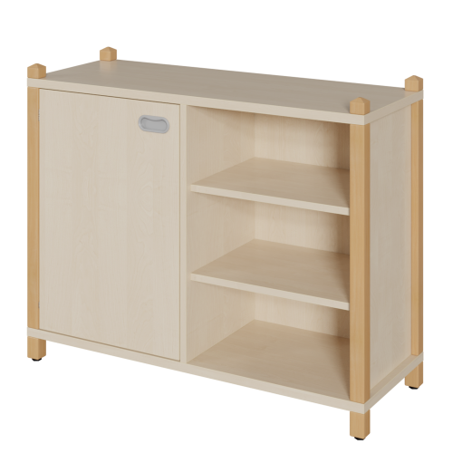 Stollen-Schrank mit einseitiger Tür und 3 offenen Fächern B/H/T: 106x80x40 cm, Tür links, Regal rechts, 4 Einlegeböden