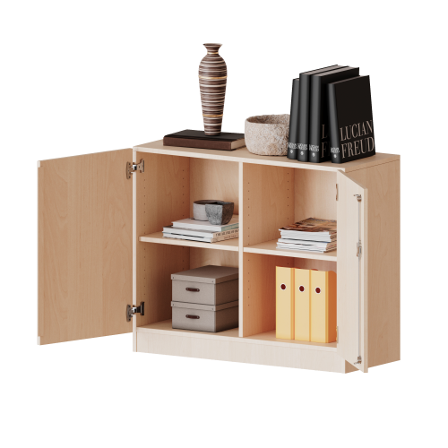 Schrank, 2 Ordnerhöhen - Serie evo180 B/H/T: 120x82x60 cm, 2 Türen, abschließbar, mit Mittelwand, mit Sockel (81 mm)