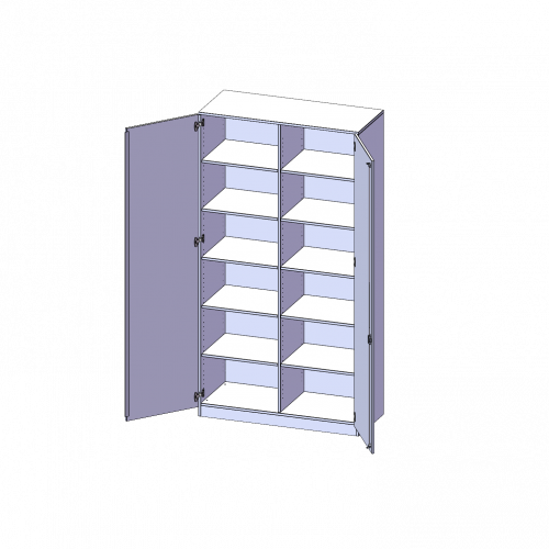 Schrank, 6 Ordnerhöhen - Serie evo180 B/H/T: 120x226x40 cm, 2 Türen, abschließbar, mit Mittelwand, mit Sockel (81 mm)