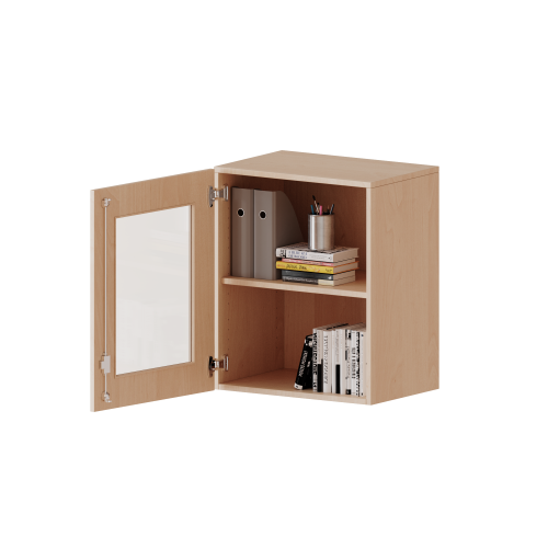 Aufsatzschrank, 2 Ordnerhöhen - Serie evo180 B/H/T: 60x72x40 cm, 1 Tür mit Glaseinsatz, abschließbar, Tür öffnet nach links
