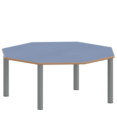 Tisch ZALOTTI mit Linoleum-Belag Achtecktisch, B/H/T: 120x41x120 cm, Stahlrohrbeine Ø 60 mm, Fußvariante: Stellfuß, Tischbeine mit RAL-Farbe 9006 (weißaluminium)
