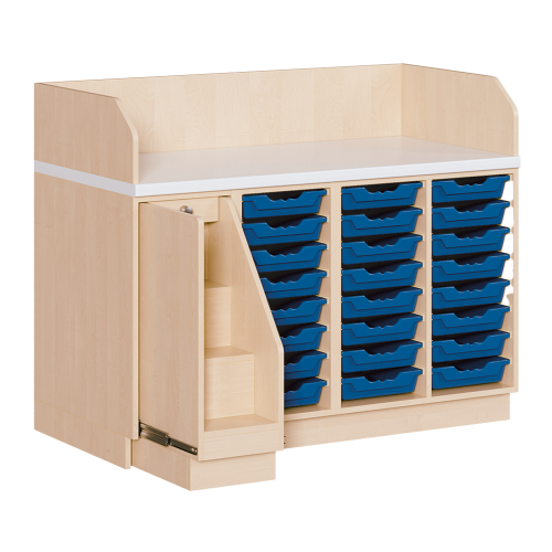 Wickelkommode, vierreihig B/H/T: 143x113x71,5 cm, Ausziehbarer Aufstieg links, 24 Boxen rechts