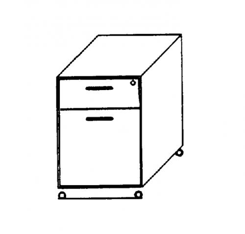 Rollcontainer fahrbar mit Zentralverriegelung B/H/T: 43x52,2x61,5 cm, Unterstell-Container mit 2 Schubladen auf Rollschubführung mit Wechselsperre