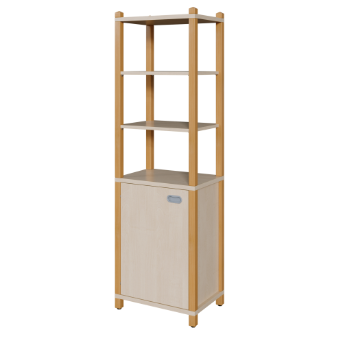 Stollen-Schrank, 1-türig B/H/T: 56x180x40 cm, Schrank mit 4 verstellbaren Einlegeböden bzw. 6 Fächern, oben offenes Regal, Tür öffnet nach links