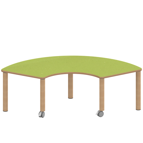 Tisch ZALOTTI mit Linoleum-Belag Drittelkreistisch, B/H/T: 173x41x80 cm, Massivholzbeine Ø 60 mm, Fußvariante: fahrbar