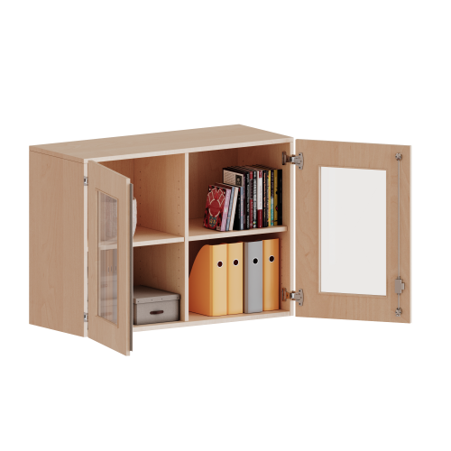 Aufsatzschrank, 2 Ordnerhöhen - Serie evo180 B/H/T: 100x72x50 cm, 2 Türen mit Glaseinsatz, abschließbar, mit Mittelwand
