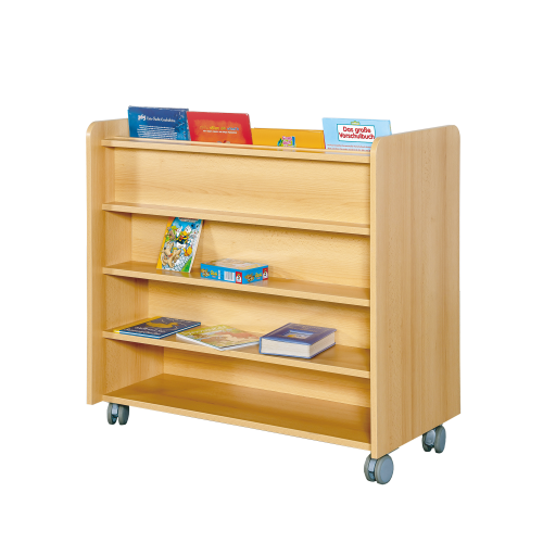 Wendebibliothek doppelseitig, fahrbar B/H/T: 102x94x50 cm, Wendebibliothek mit 7 Ablagen, Dekor nach Wahl