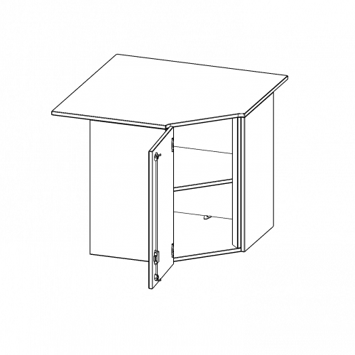 Innenecke Aufsatzschrank, 2 Ordnerhöhe - Serie evo180 B/H/T: 90x72x90 cm, Für 60 cm tiefe Schrankwände, Tür öffnet nach links