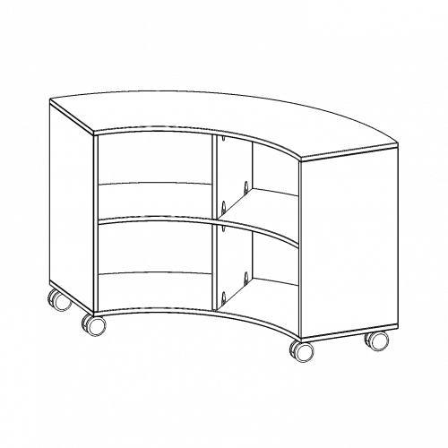 Fahrbares Viertelkreisregal - Serie evo180 B/H/T: 139,6x82x40 cm, 2 Ordnerhöhen, ohne Rückwand